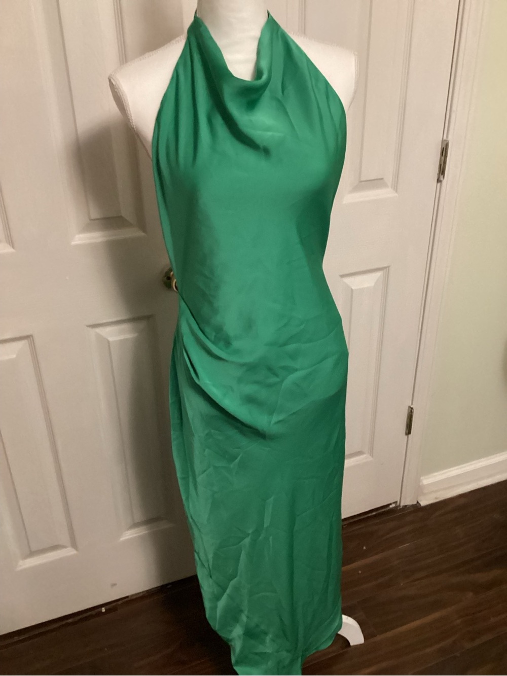 Babaton Green Halter Satin Slip Dress - Women's Evening Dress